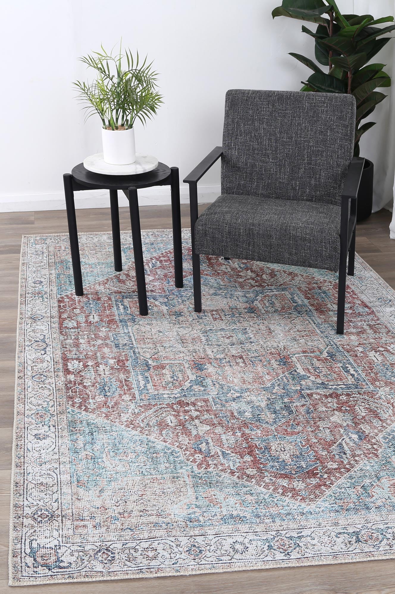 Santorini Kutha Blue Red Washable Rug - VTL1189-01