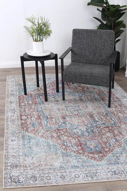 Santorini Kutha Blue Red Washable Rug - VTL1189-01