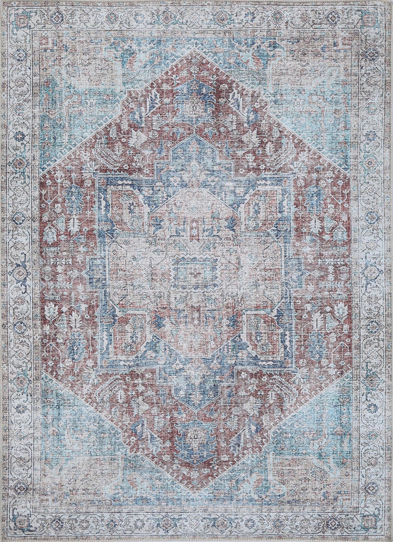Santorini Kutha Blue Red Washable Rug - VTL1189-01