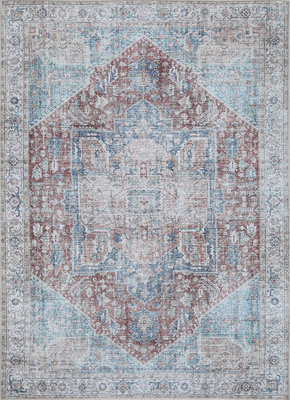 Santorini Kutha Blue Red Washable Rug - VTL1189-01