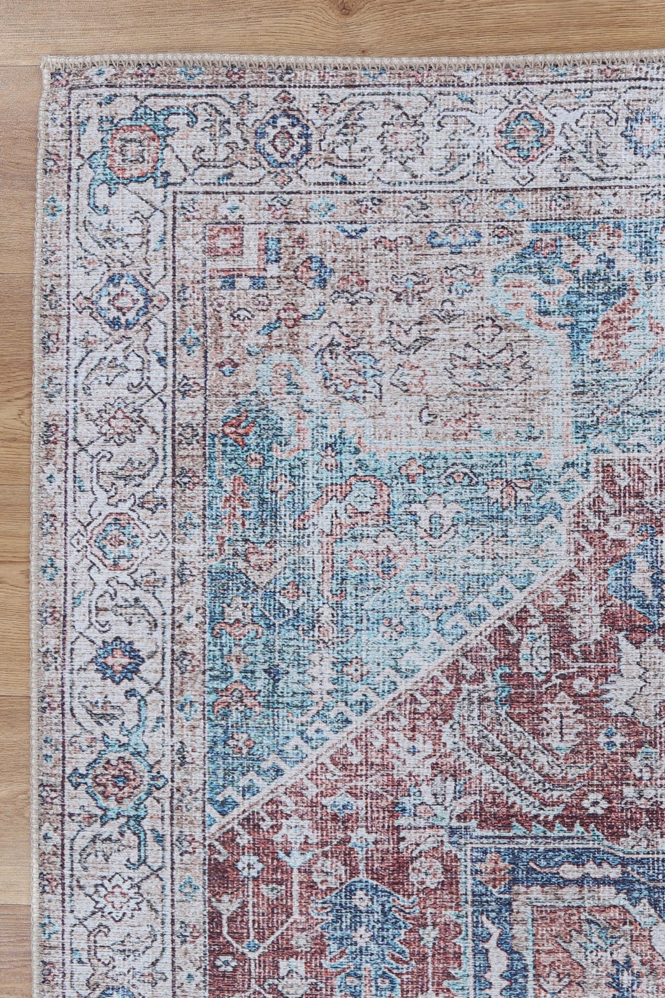 Santorini Kutha Blue Red Washable Rug - VTL1189-01