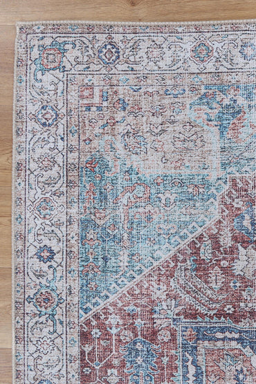 Santorini Kutha Blue Red Washable Rug - VTL1189-01