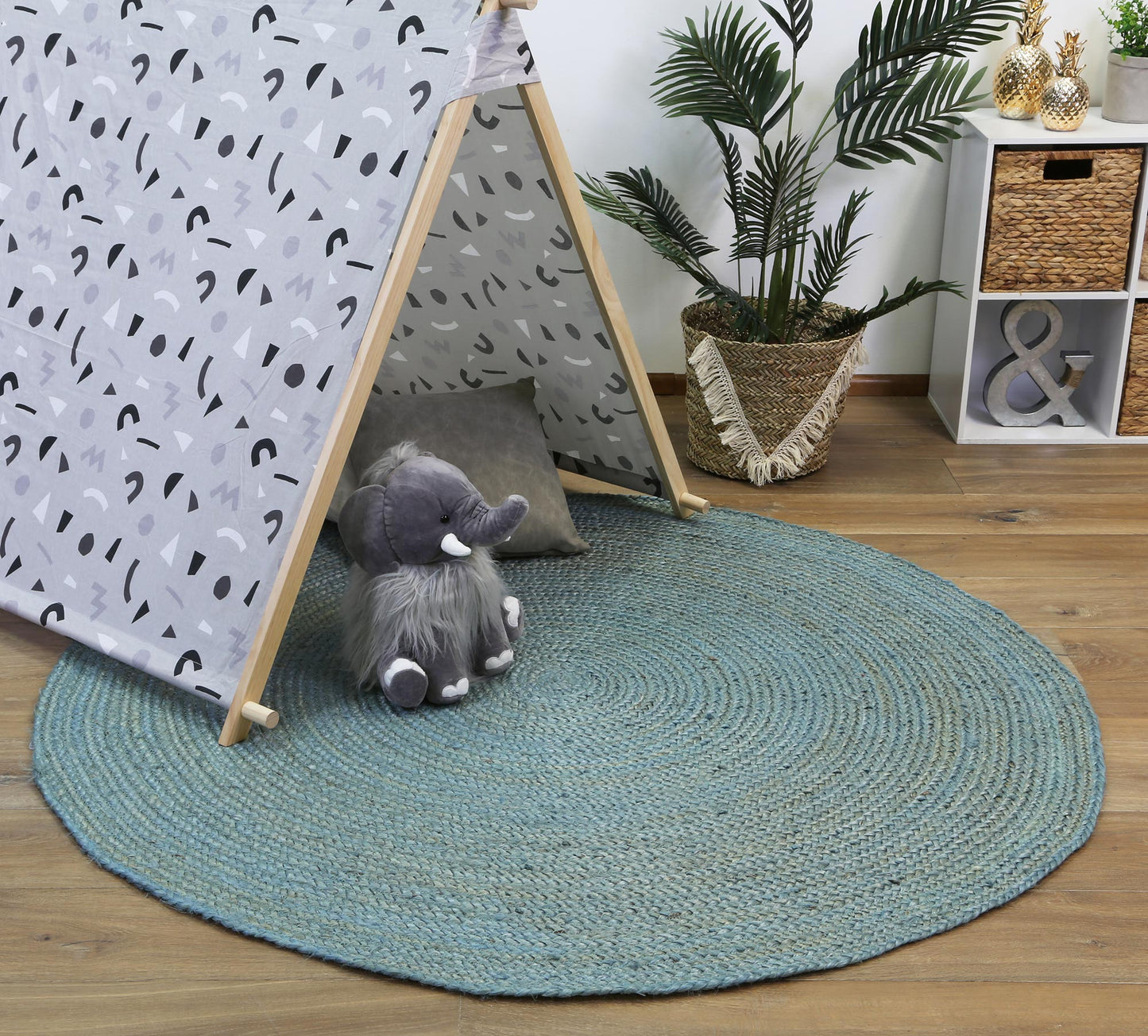 Canvessa Tundra Blue Jute Round Rug
