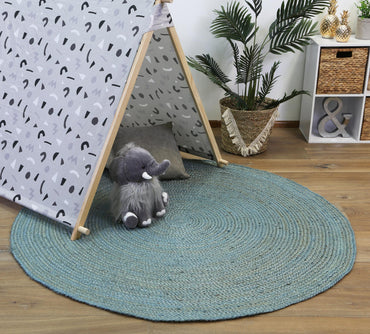 Canvessa Tundra Blue Jute Round Rug