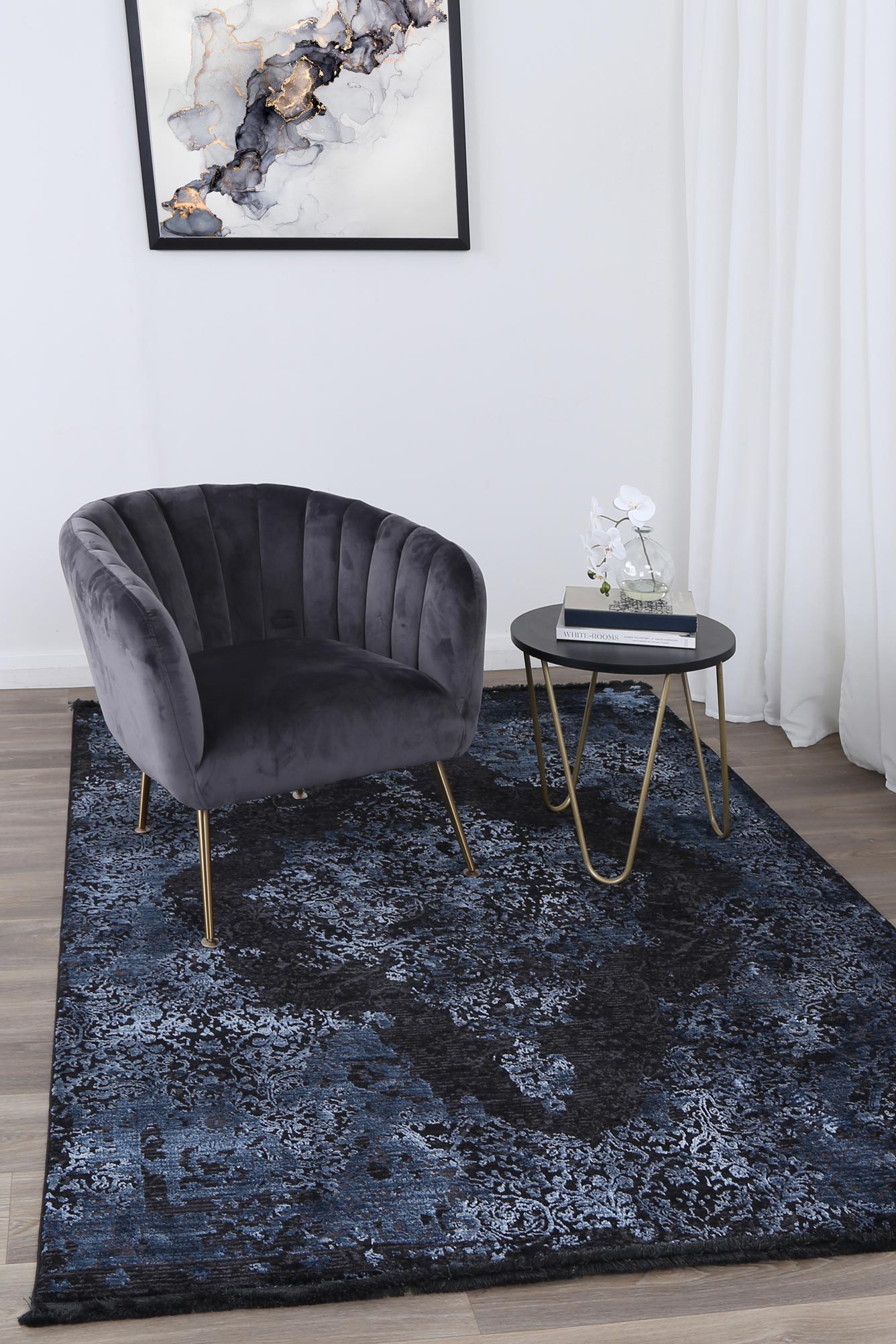 Mykonos Distressed Medallion Blue Rug