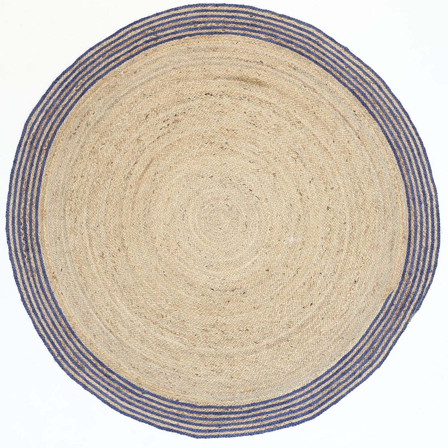 Brenna Navy Blue Natural Round Boarder Rug