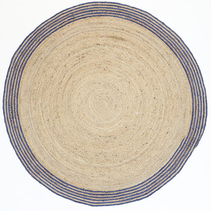 Brenna Navy Blue Natural Round Boarder Rug