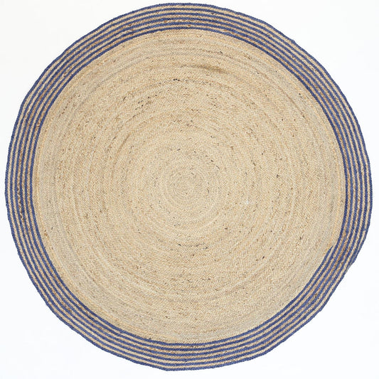 Brenna Navy Blue Natural Round Boarder Rug