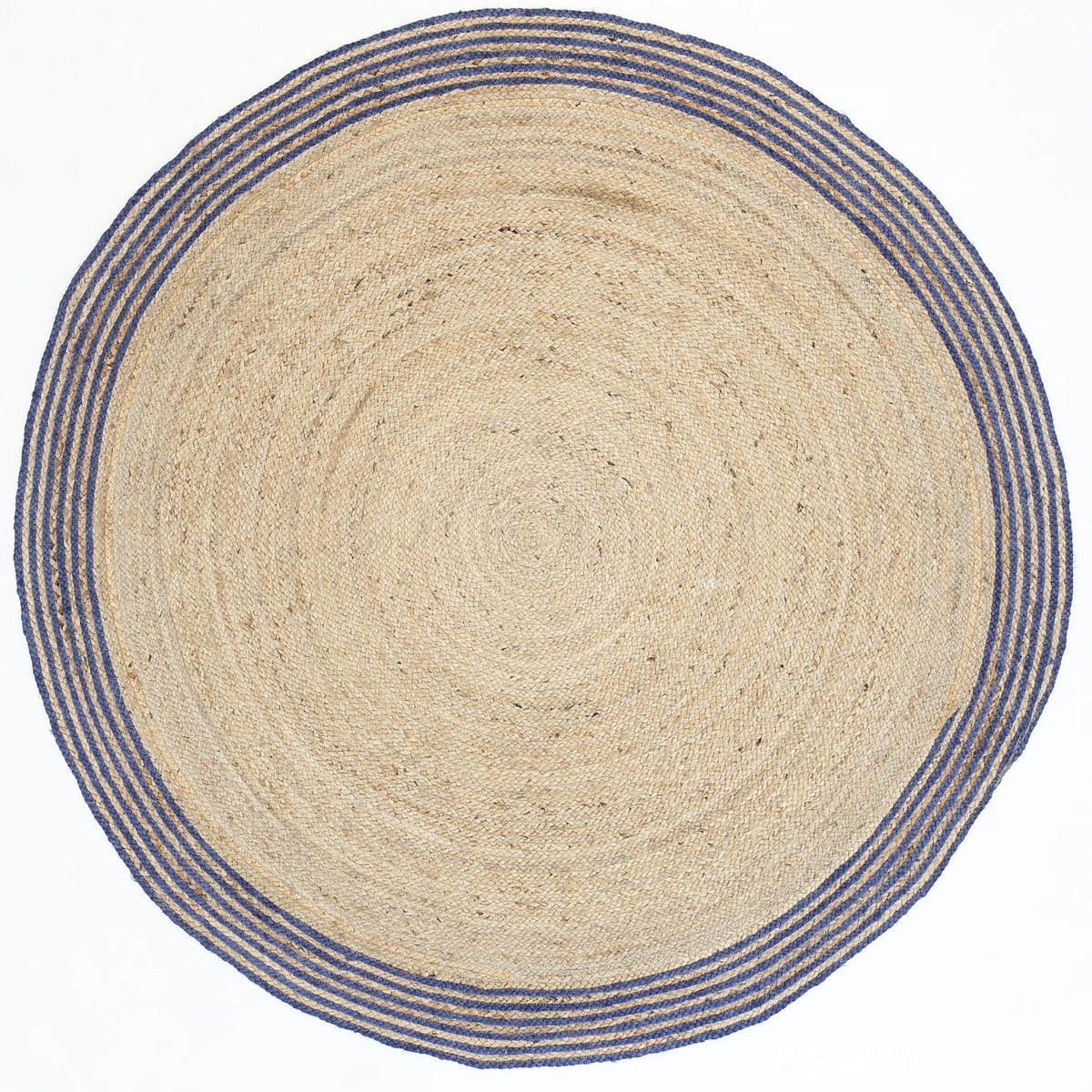 Brenna Navy Blue Natural Round Boarder Rug