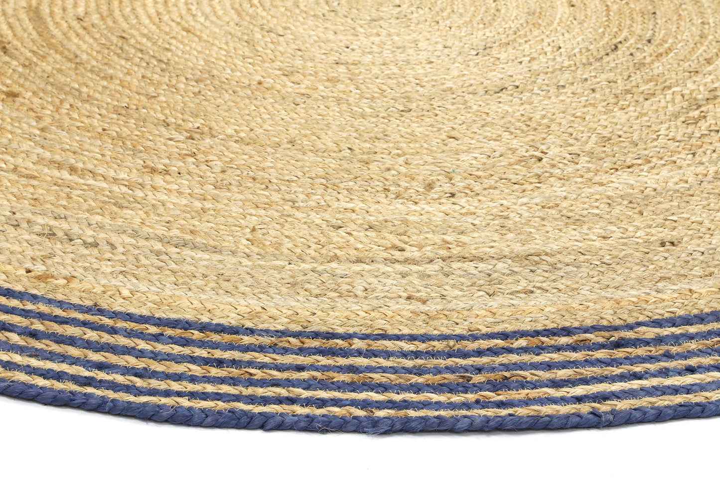 Brenna Navy Blue Natural Round Boarder Rug