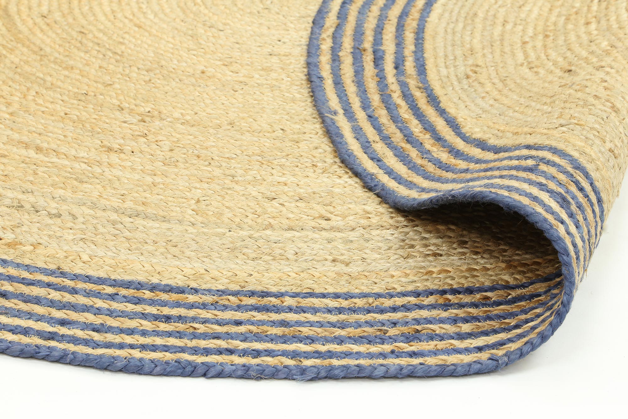 Brenna Navy Blue Natural Round Boarder Rug