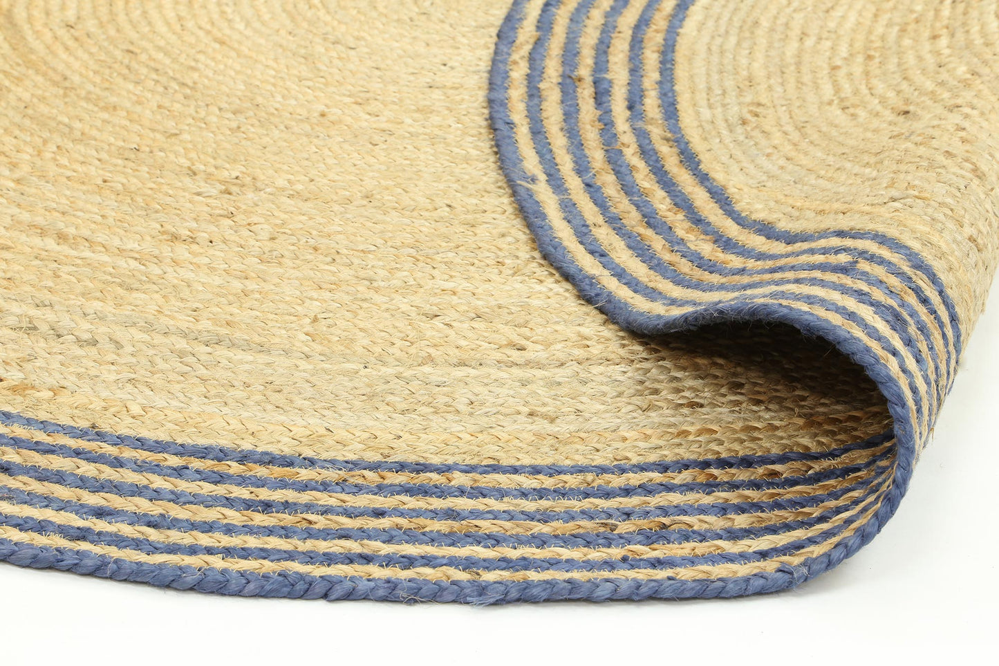 Brenna Navy Blue Natural Round Boarder Rug