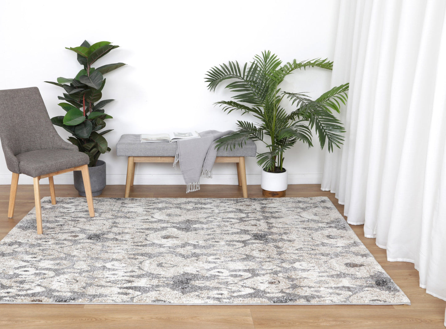 Celestia Damask Grey Plush Rug