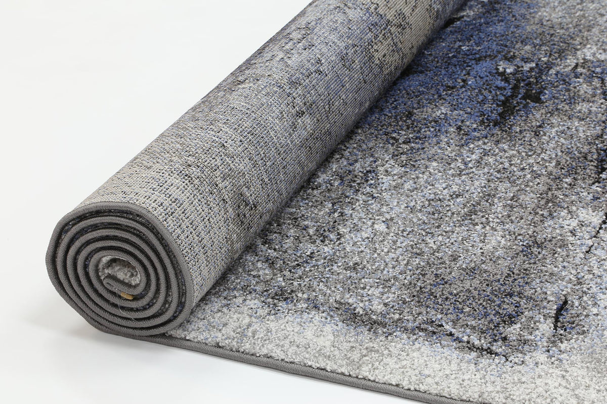 Celestia Blue and Grey Abstract Bordered Modern Rug