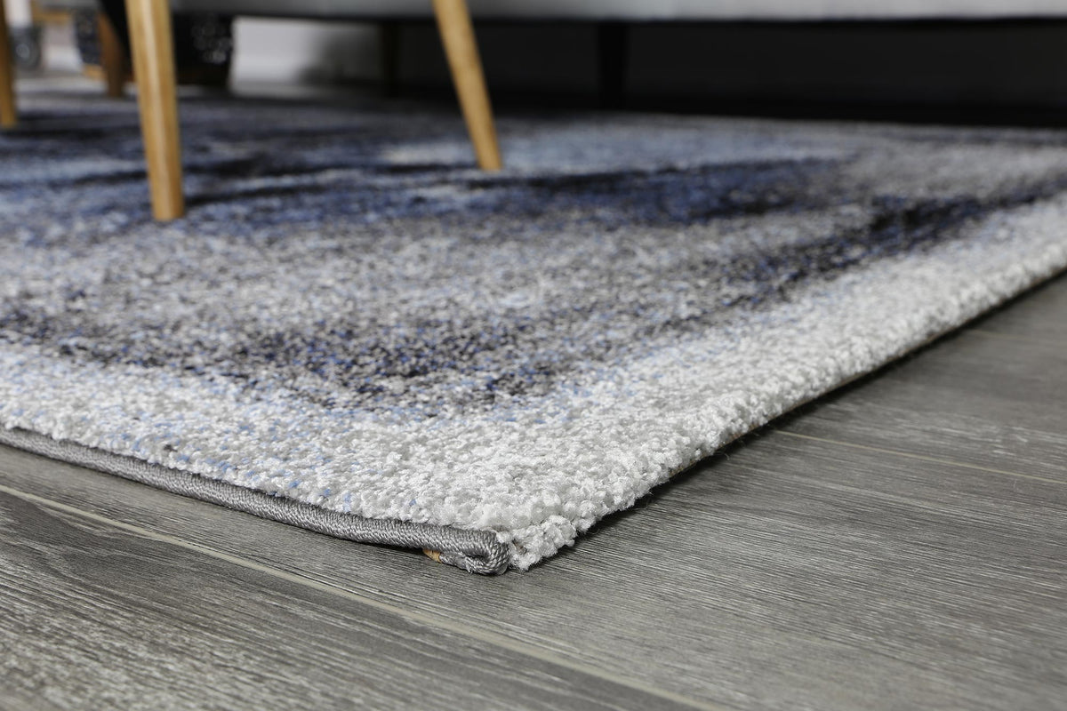 Celestia Blue and Grey Abstract Bordered Modern Rug
