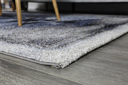 Celestia Blue and Grey Abstract Bordered Modern Rug