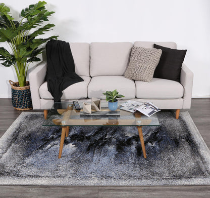Celestia Blue and Grey Abstract Bordered Modern Rug