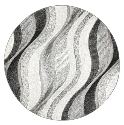 Celestia Waves Grey Plush Round Rug