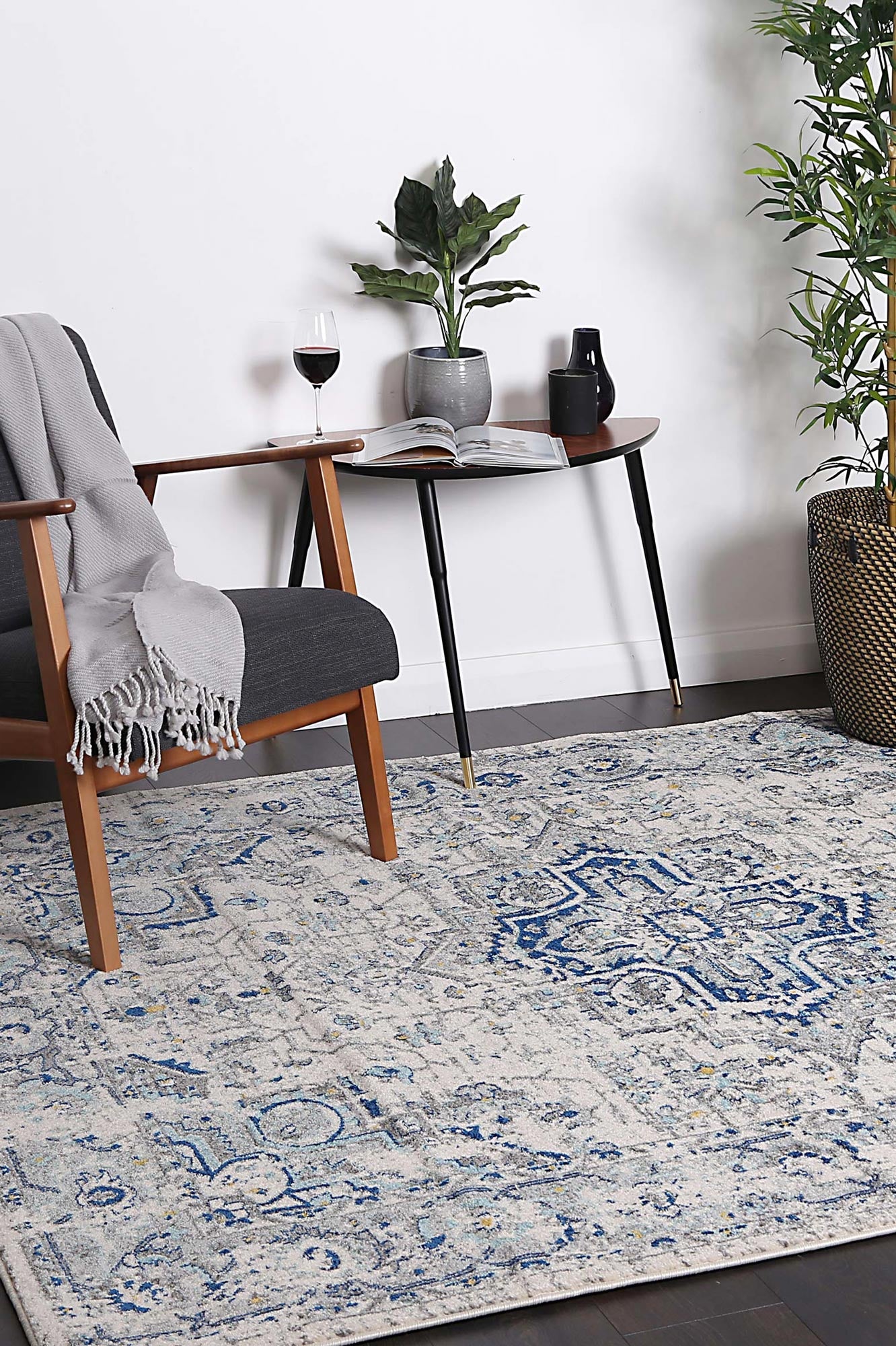 Evadne MeMontana Ivory & Blue Rug