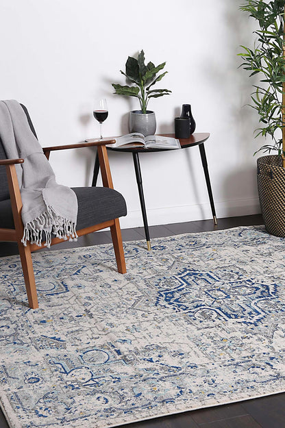 Evadne MeMontana Ivory & Blue Rug
