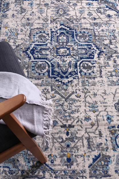 Evadne MeMontana Ivory & Blue Rug