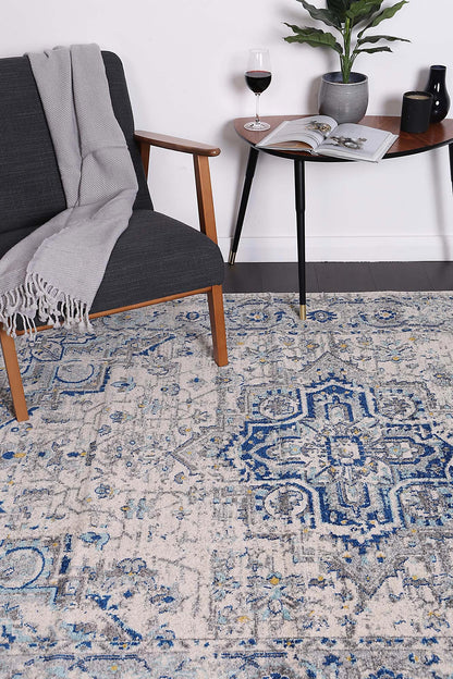Evadne MeMontana Ivory & Blue Rug
