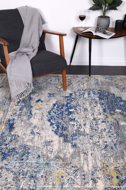 Evadne Faded Blue and Yellow Rug