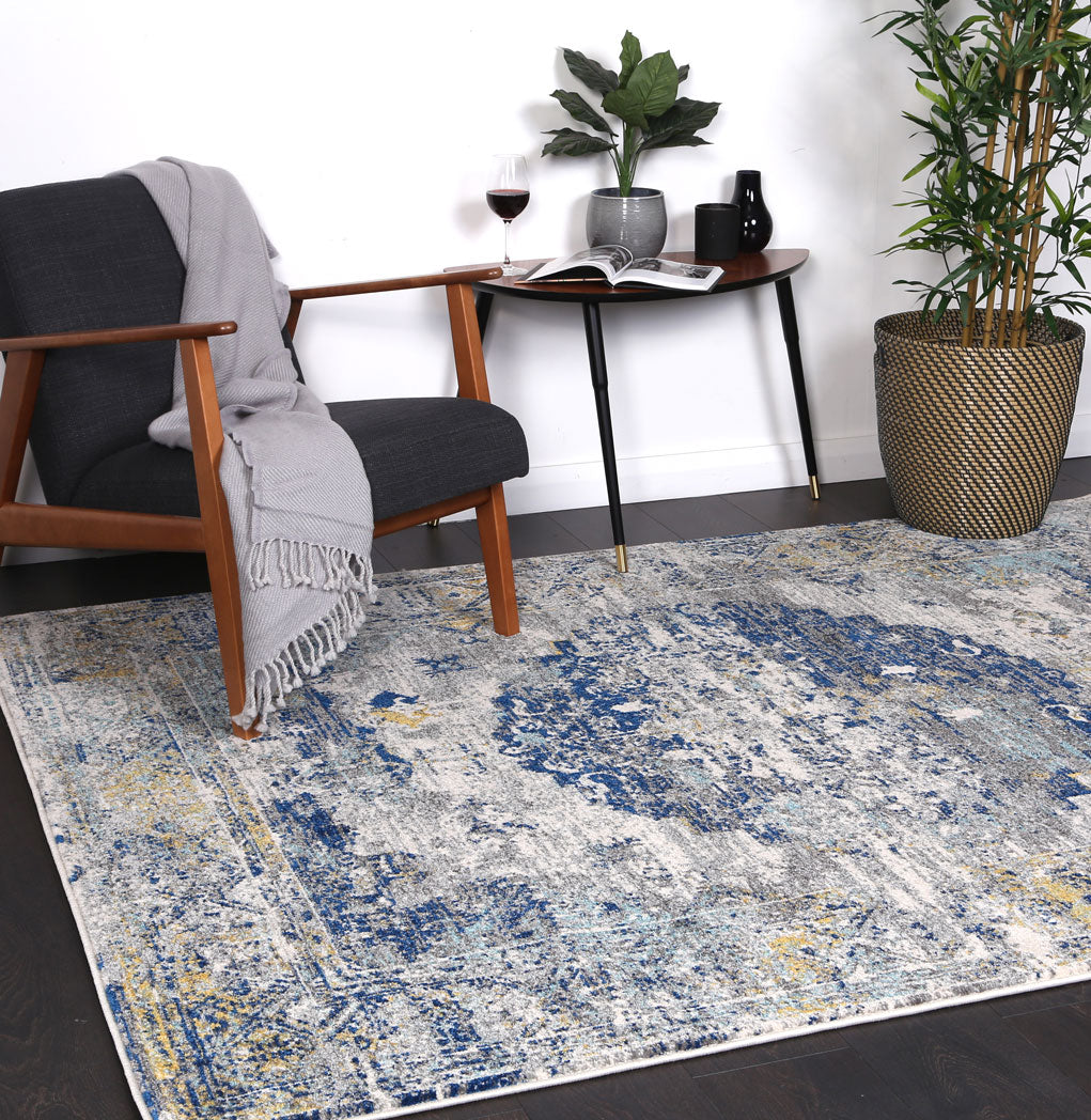 Evadne Faded Blue and Yellow Rug