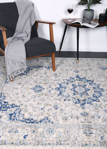 Evadne Magnificance Ivory and Blue Rug