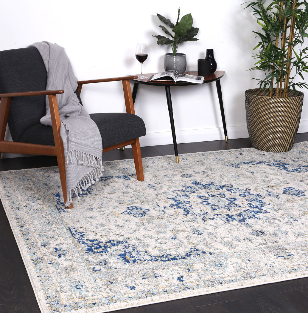 Evadne Magnificance Ivory and Blue Rug