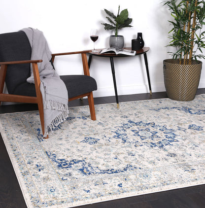 Evadne Magnificance Ivory and Blue Rug