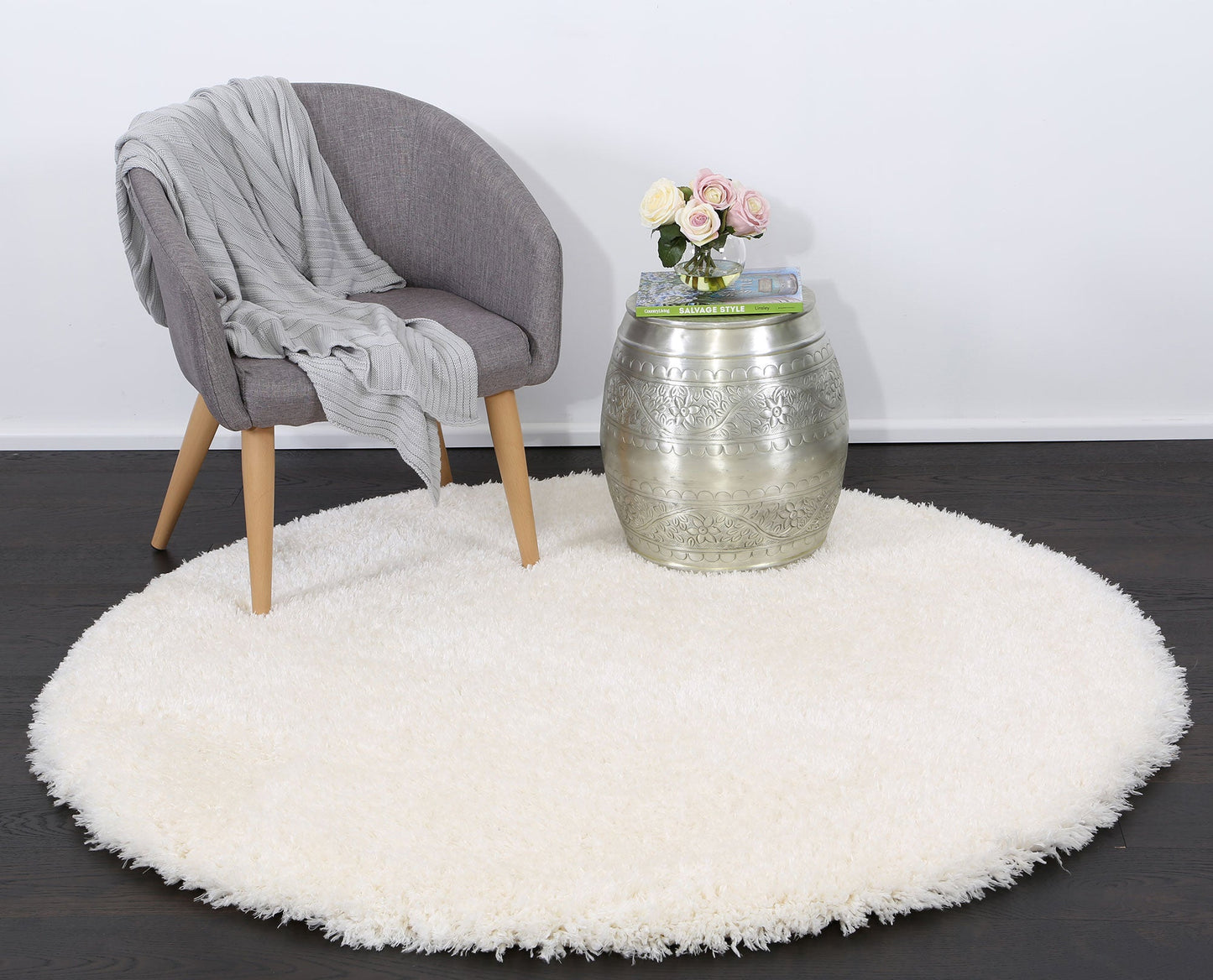 Fiorenza Super Soft Ultra Thick White Shaggy Round Rug