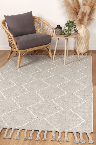 Orielle Zig-Zag Wool Blend Grey Rug