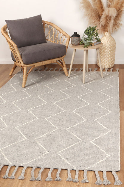 Orielle Zig-Zag Wool Blend Grey Rug