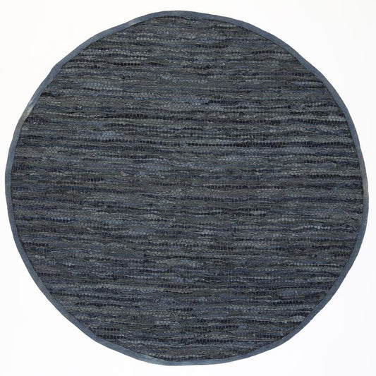 Marina Grey Leather Chindi Round Rug