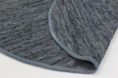 Marina Grey Leather Chindi Round Rug