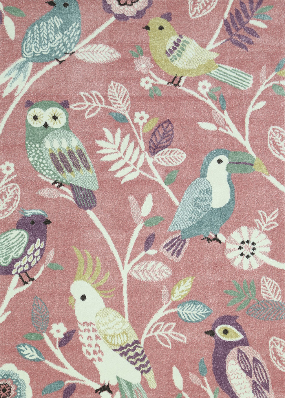 Tidal  Bright Birds Pink Kids Rug