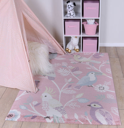 Tidal  Bright Birds Pink Kids Rug