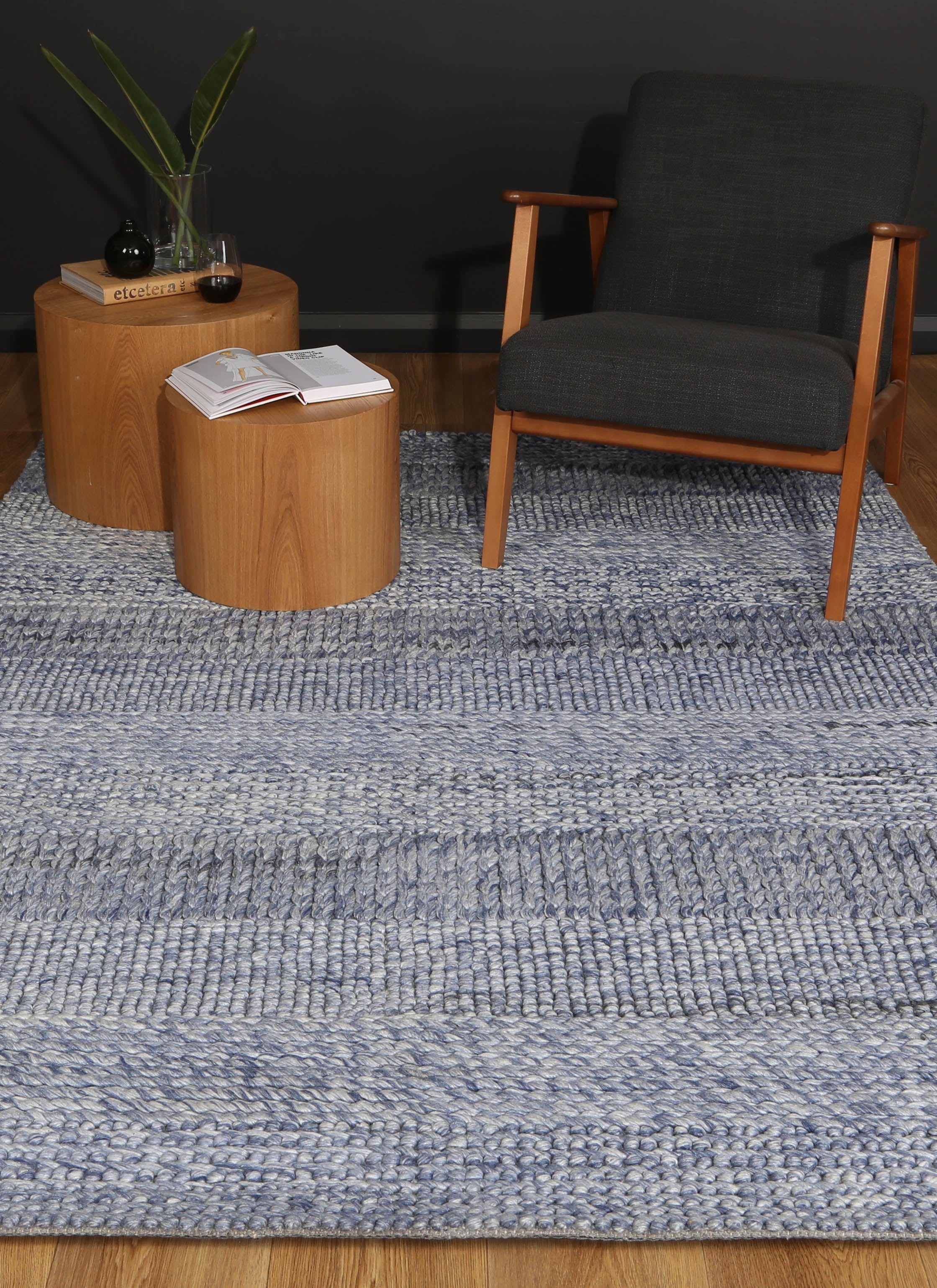 Coralia Grace Blue Wool Blend Rug