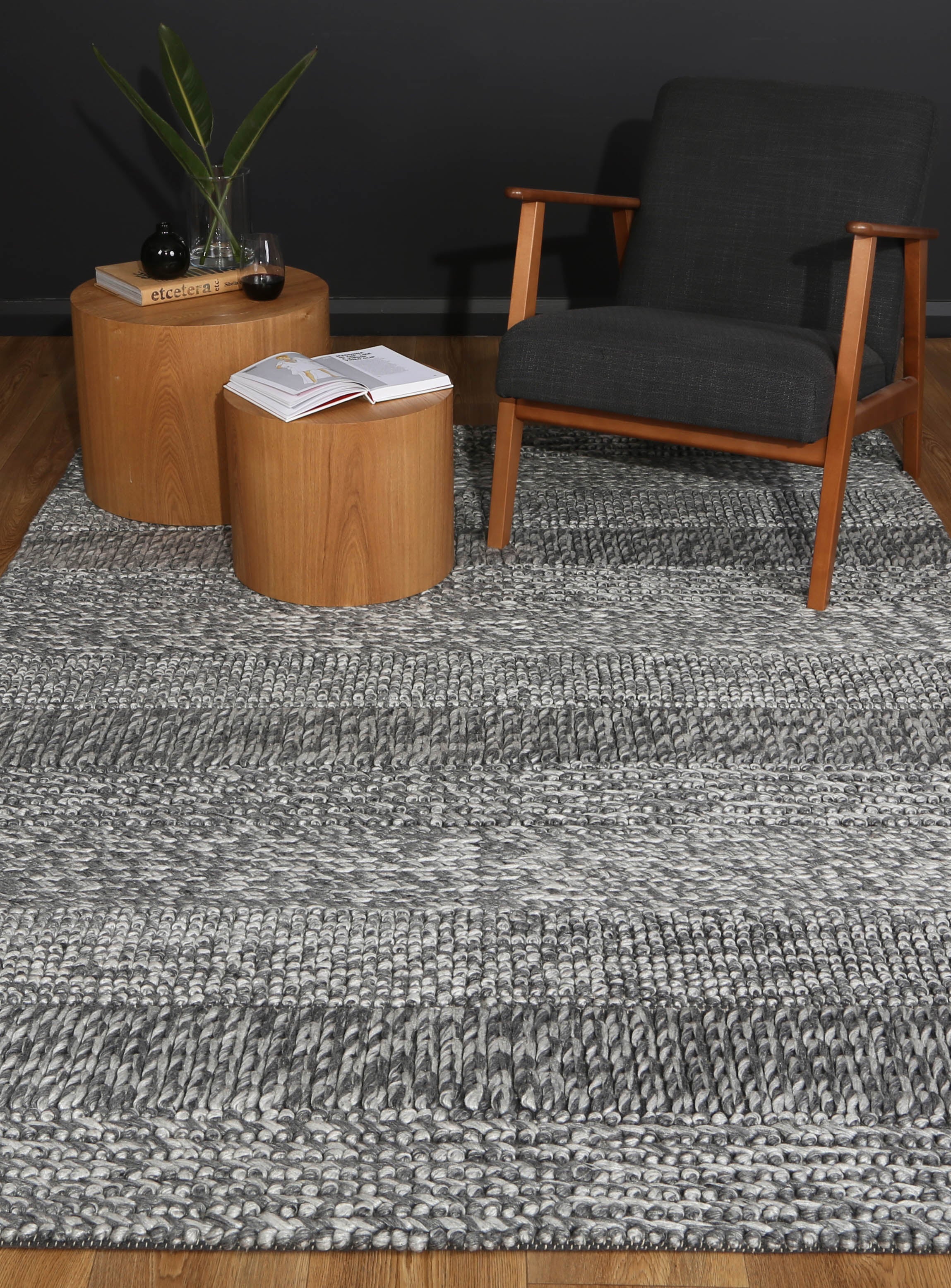 Coralia Grace Charcoal Wool Blend Rug
