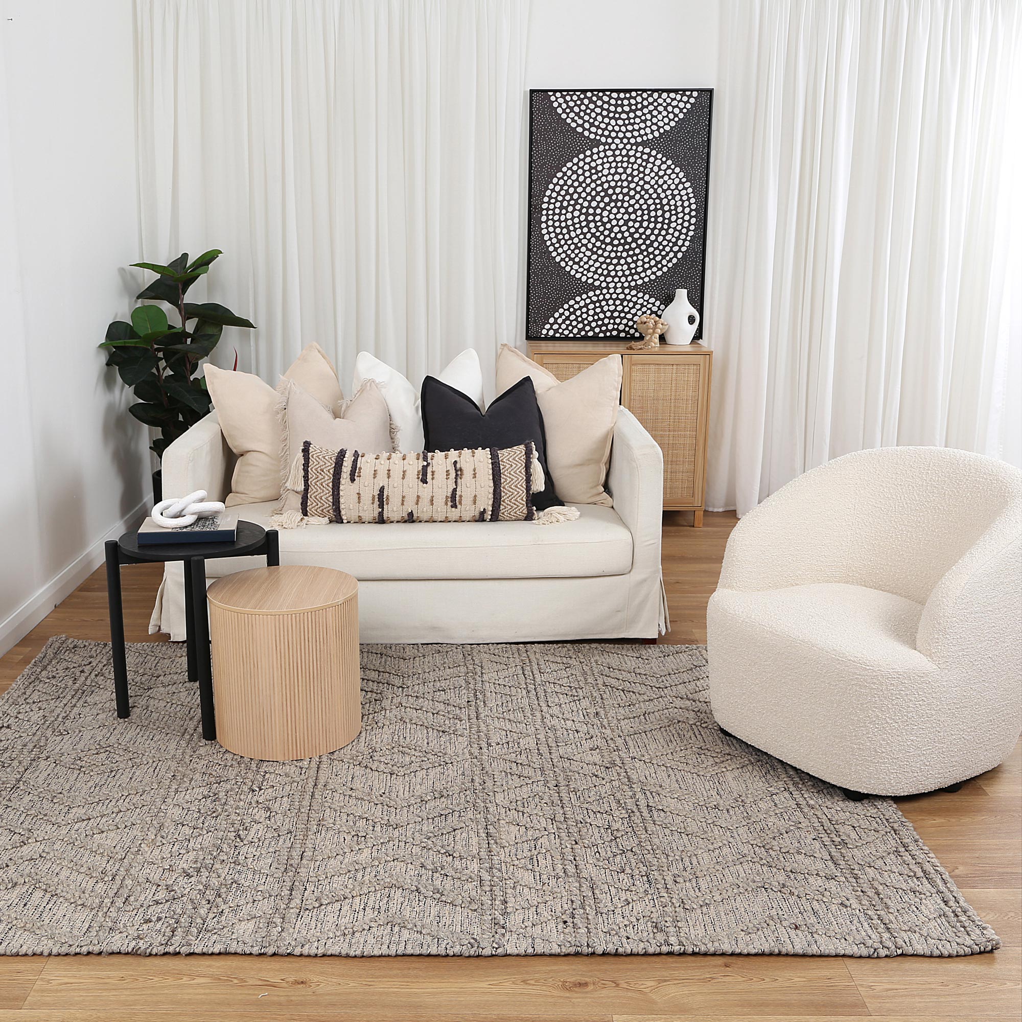 Shoreline Lattice Tribal Ash Wool Rug