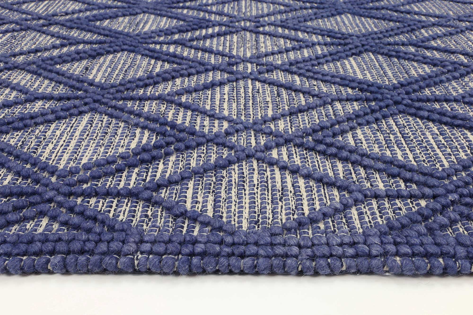 Shoreline Cobblestone Tribal Blue Wool Rug
