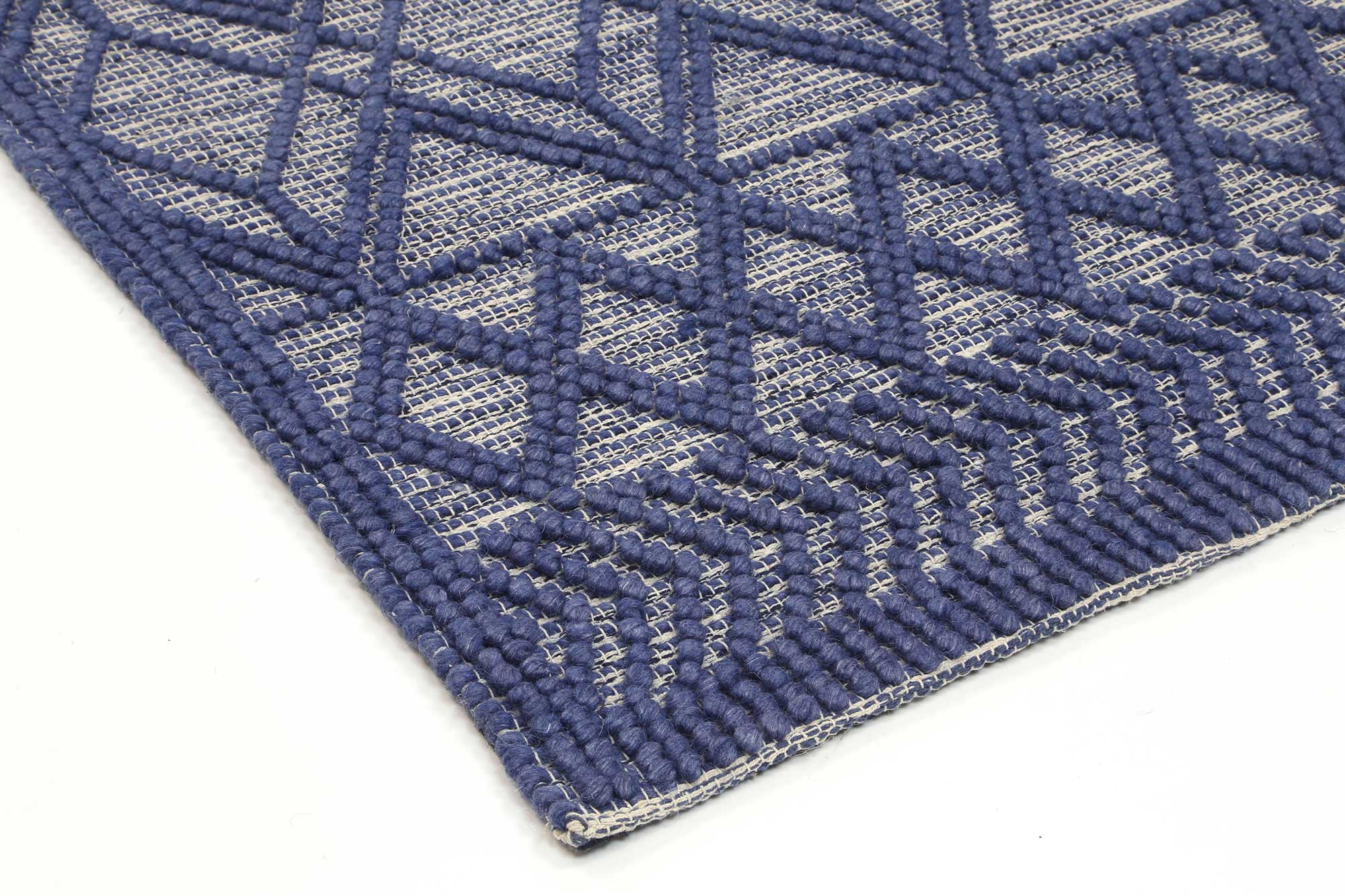 Shoreline Cobblestone Tribal Blue Wool Rug
