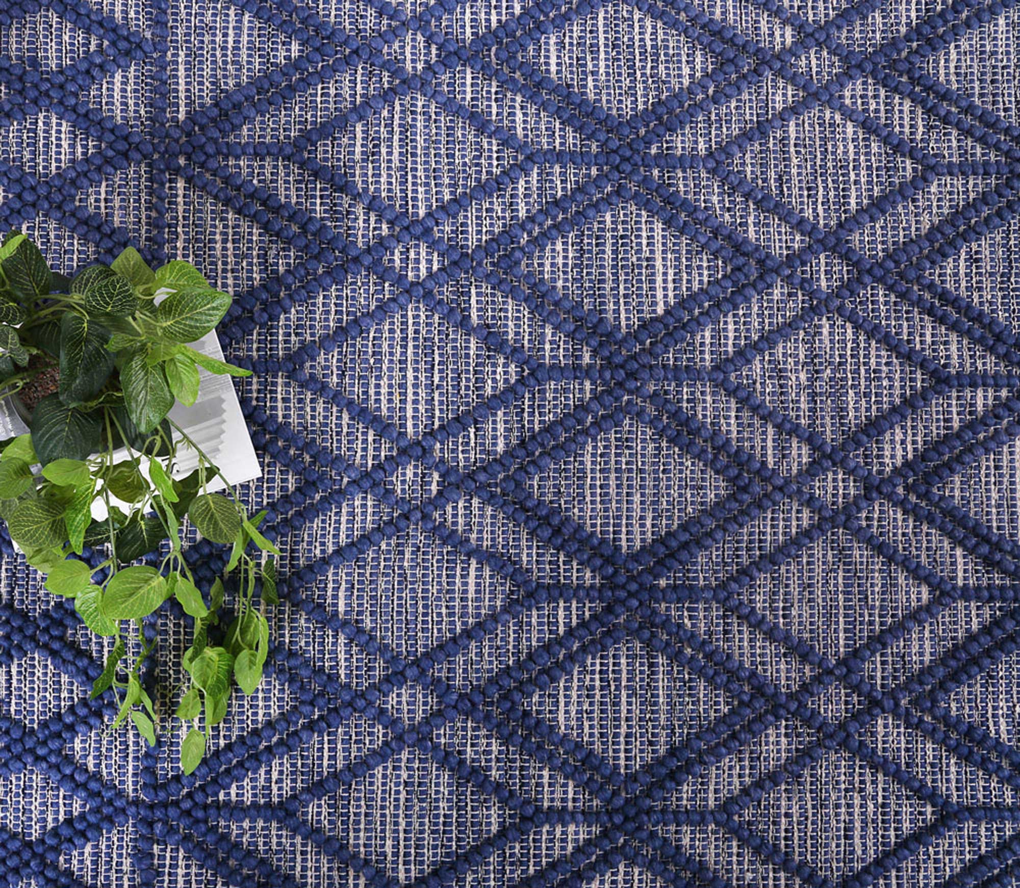 Shoreline Cobblestone Tribal Blue Wool Rug