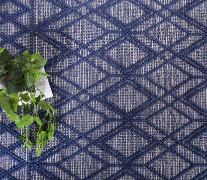 Shoreline Cobblestone Tribal Blue Wool Rug