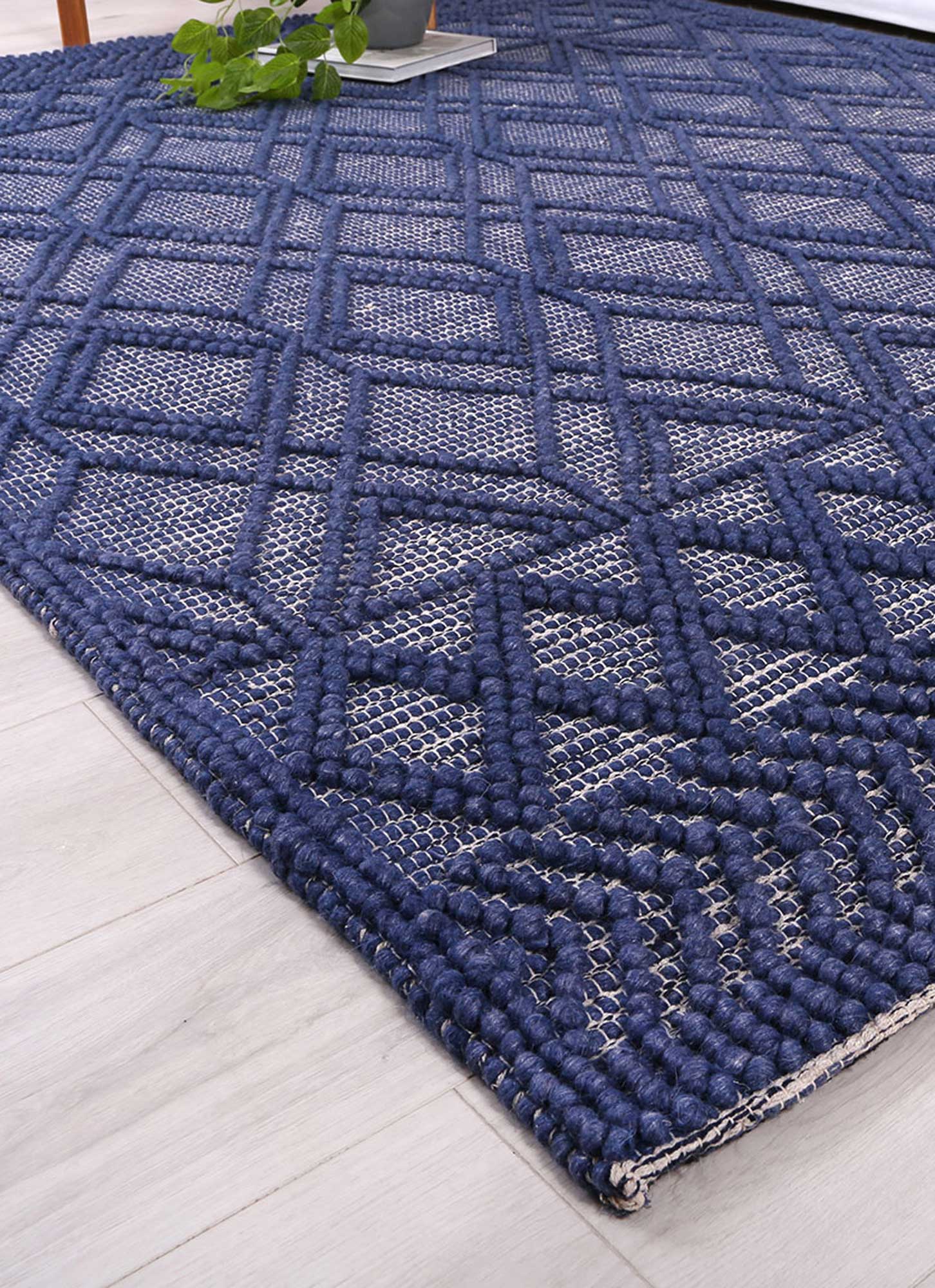 Shoreline Cobblestone Tribal Blue Wool Rug