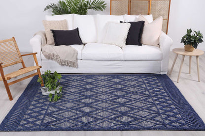 Shoreline Cobblestone Tribal Blue Wool Rug