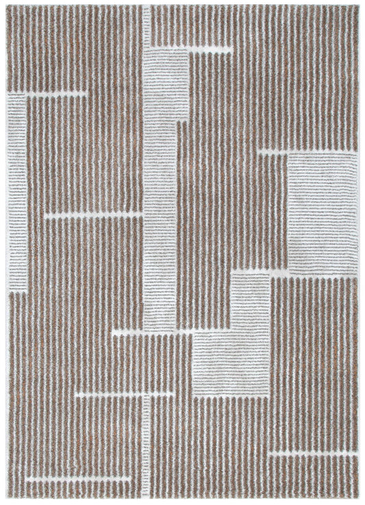Mosaic Geo Lines Beige Grey Rug - INDU002
