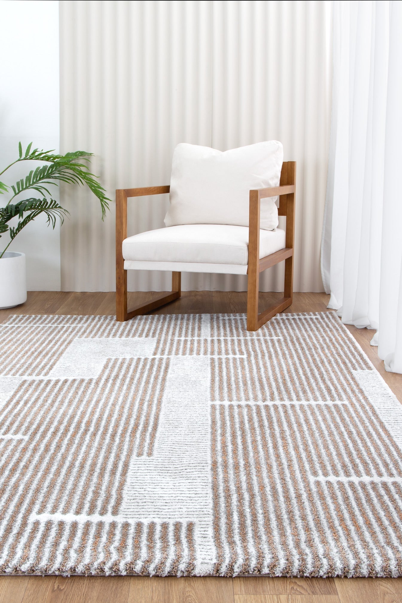 Mosaic Geo Lines Beige Grey Rug - INDU002