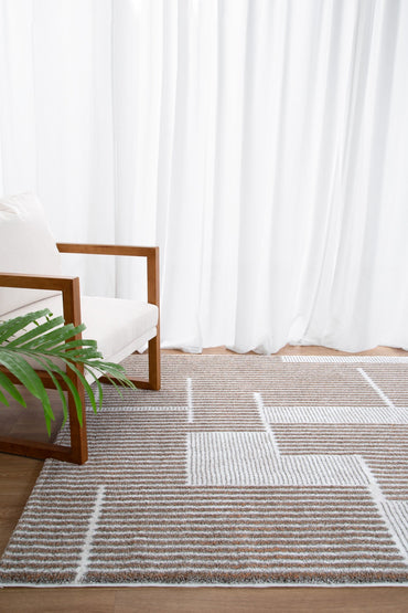 Mosaic Geo Lines Beige Grey Rug - INDU002